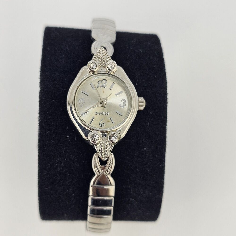 18MM Women's Watch Gold Dial Gray‎ Expandable Bracelet Band 6" New Battery